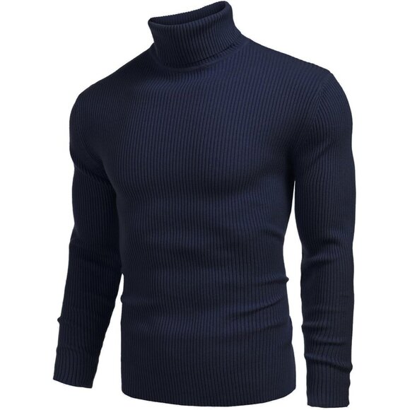 ❤️ Mens Ribbed Slim Fit Knitted Pullover Casual Turtleneck Classic  Sweater - Picture 2 of 8